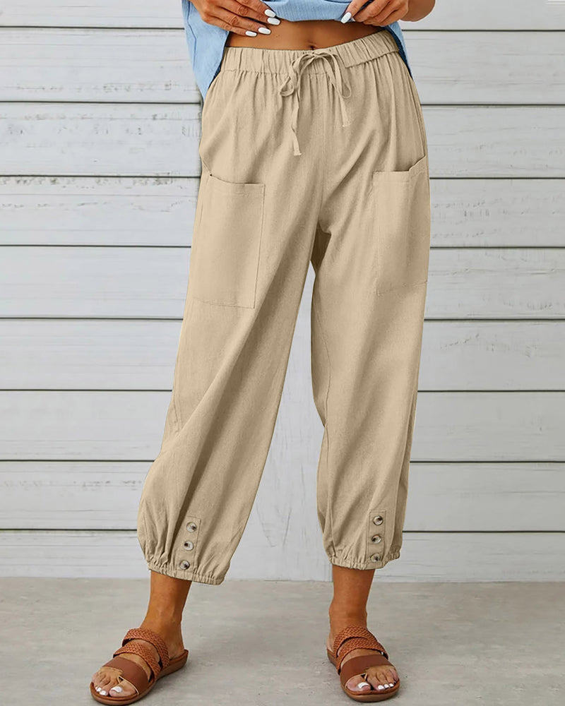 High waist button nine points pants