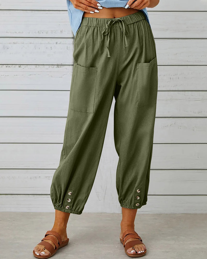 High waist button nine points pants