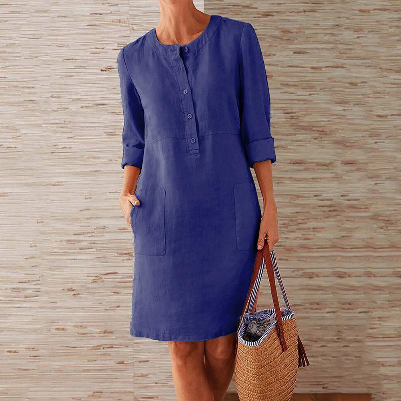 Solid Color Cotton and Linen Dress