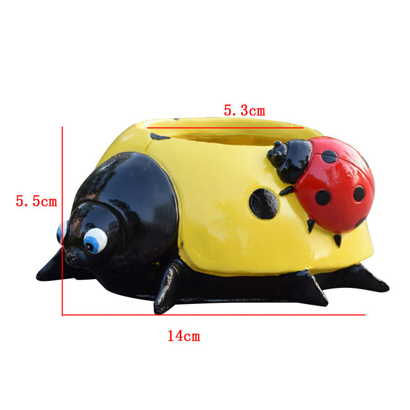 Metal Ladybug Flower Pot